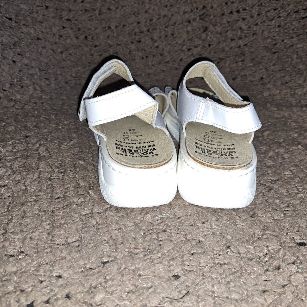 VOLKS WALKERS-White Leather-Dbl Hook/Loop Strap-Paint Spatter-Sz 36/6-NWOB - Picture 5 of 7